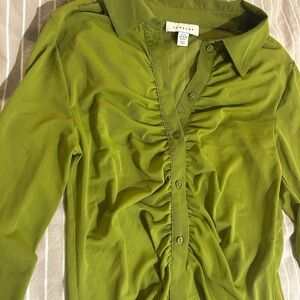 Topshop Mesh Green Button-Up Blouse